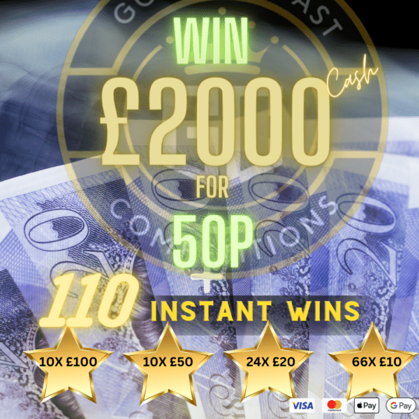 £2000 CASH FOR 50P WITH 110 INSTANT WINS